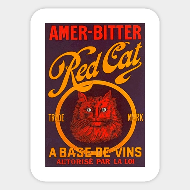 Red Cat Amer-Bitter - Vintage French Advertising Poster Sticker by Naves